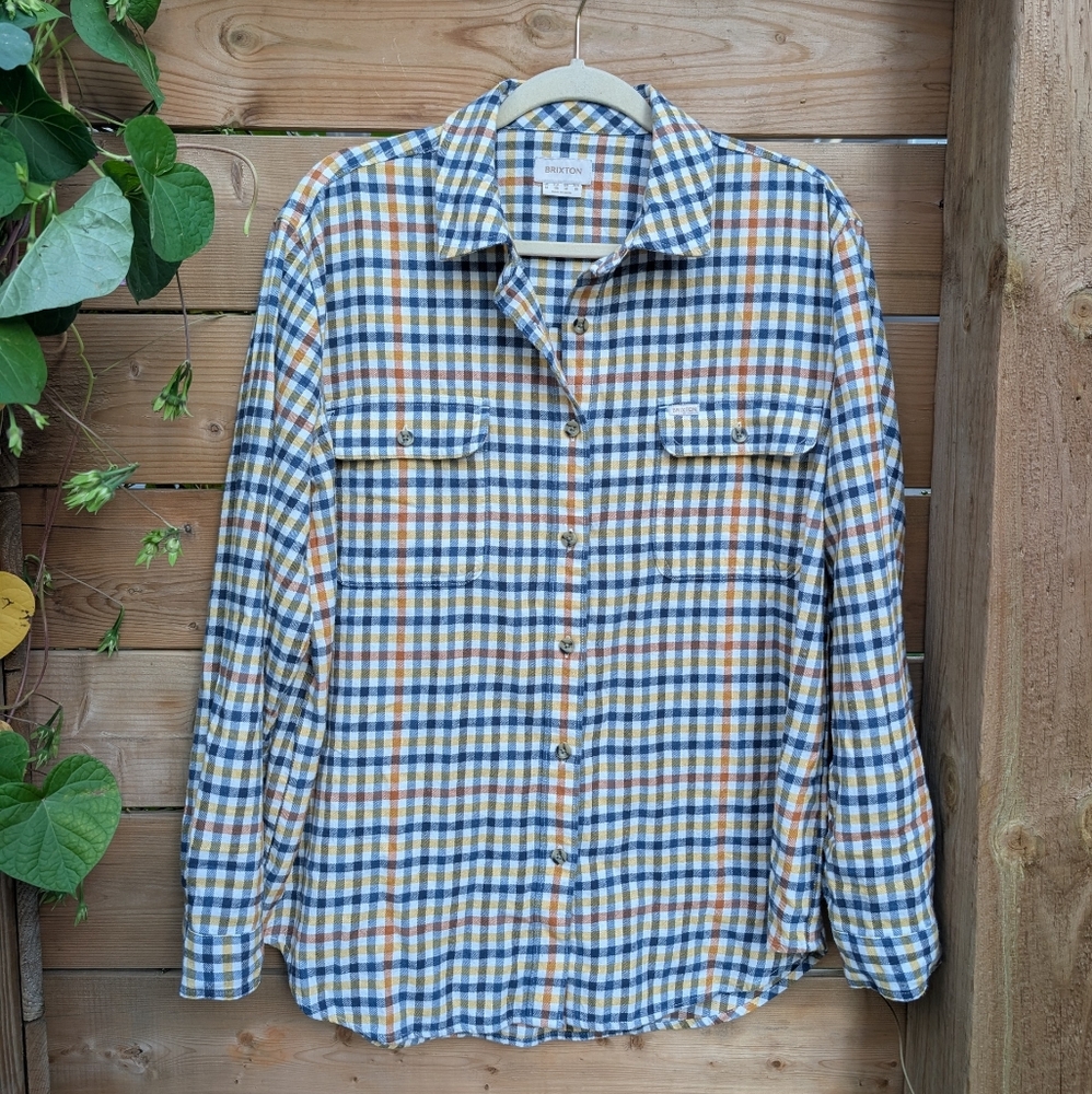 Brixton Men's Medium Flannel Shirt Check Casual Button Down Collared Outdoor